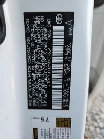 JTDKB20U283437624 - 2008 TOYOTA PRIUS Ağ foto 12