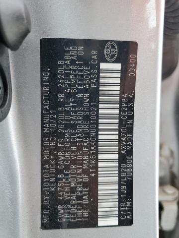 4T1K61AK0NU010021 - 2022 TOYOTA CAMRY XSE SILVER photo 12