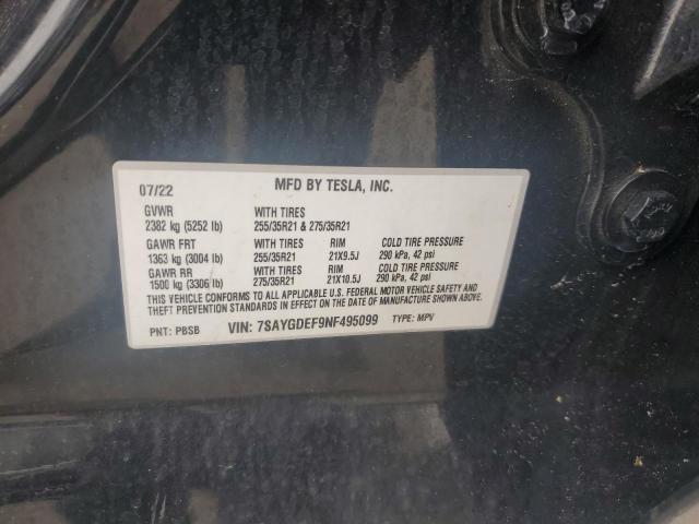 7SAYGDEF9NF495099 - 2022 TESLA MODEL Y 黑色 照片 12