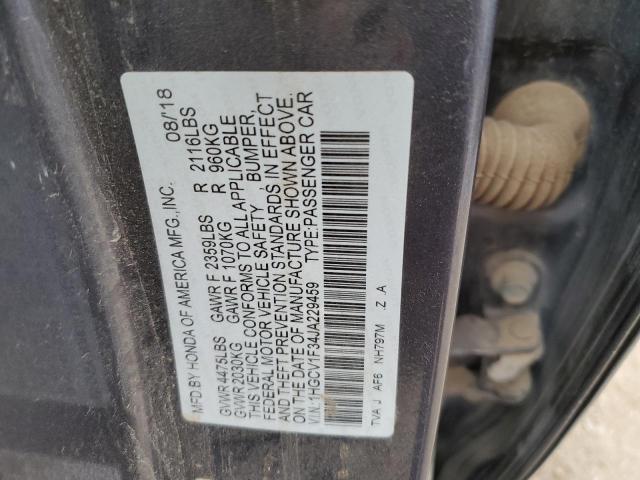 1HGCV1F34JA229459 - 2018 HONDA ACCORD SPORT CHARCOAL photo 12