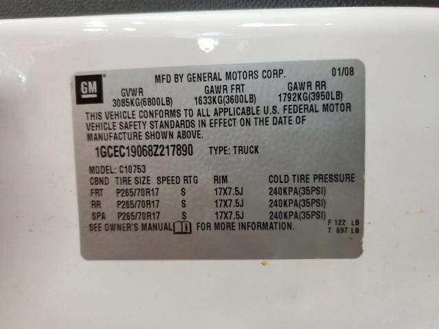 1GCEC19068Z217890 - 2008 CHEVROLET SILVERADO C1500 WHITE photo 12