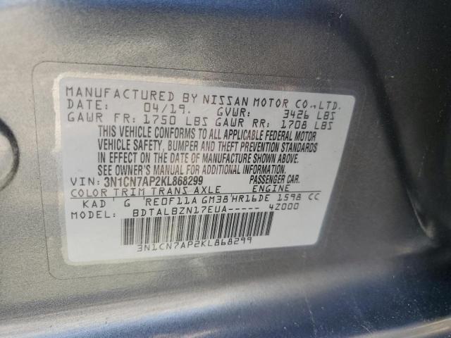 3N1CN7AP2KL868299 - 2019 NISSAN VERSA S Grau Foto 12