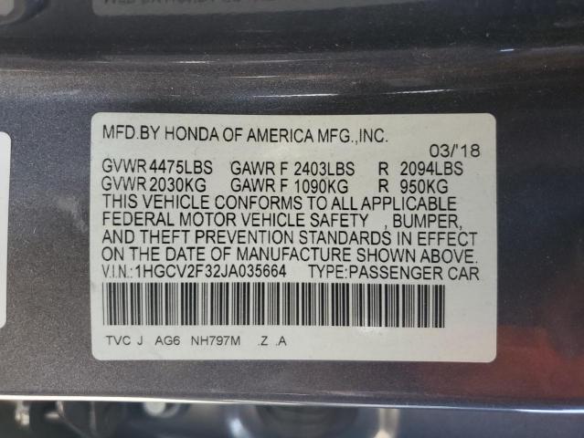 1HGCV2F32JA035664 - 2018 HONDA ACCORD SPORT Серый фото 12