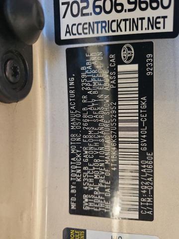 4T1BK46K57U552952 - 2007 TOYOTA CAMRY LE GOLD photo 12