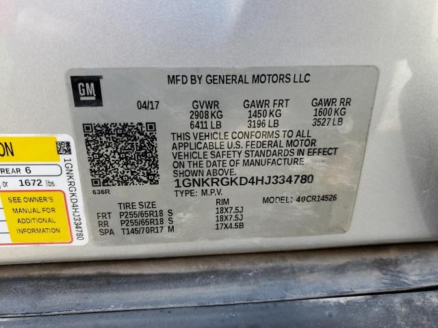 1GNKRGKD4HJ334780 - 2017 CHEVROLET TRAVERSE LT 银色 照片 13