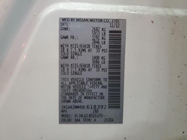 5N1AR2MM4DC618392 - 2013 NISSAN PATHFINDER S WHITE photo 13