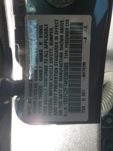 19XFC2F74HE003505 - 2017 HONDA CIVIC EX GRAY photo 13