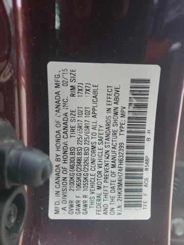 2HKRM4H74FH632399 - 2015 HONDA CR-V EXL BURGUNDY photo 12