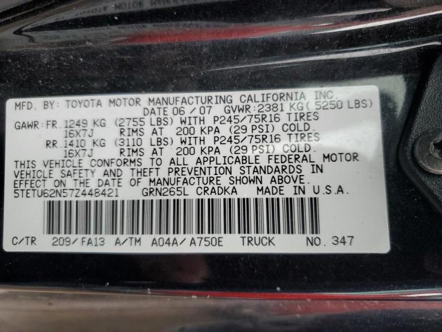 5TETU62N57Z448421 - 2007 TOYOTA TACOMA PRERUNNER ACCESS CAB BLACK photo 12