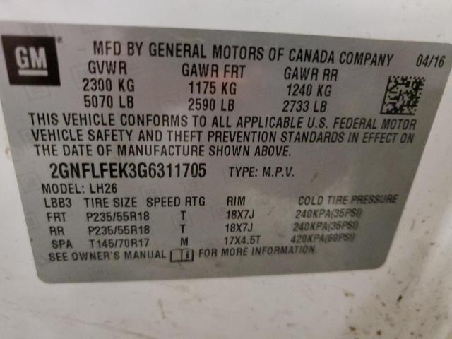 2GNFLFEK3G6311705 - 2016 CHEVROLET EQUINOX LT WHITE photo 13