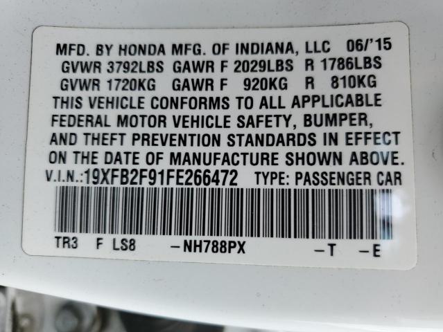 19XFB2F91FE266472 - 2015 HONDA CIVIC EXL თეთრი ფოტო 12