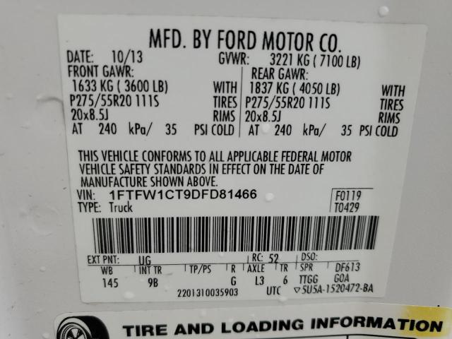 1FTFW1CT9DFD81466 - 2013 FORD F150 SUPERCREW WHITE photo 12