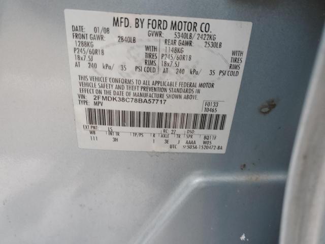 2FMDK38C78BA57717 - 2008 FORD EDGE SEL BLUE photo 12