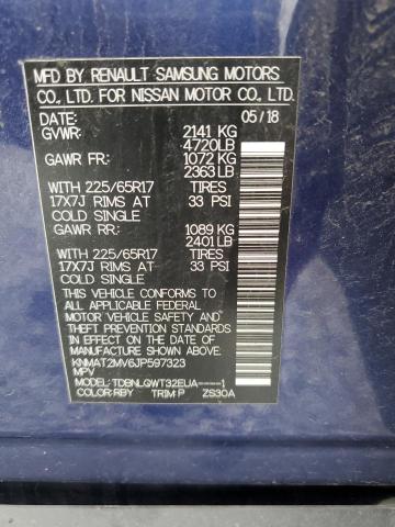 KNMAT2MV6JP597323 - 2018 NISSAN ROGUE S Bleu photo 13