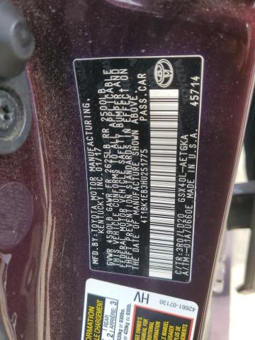 4T1BK1EB3HU251775 - 2017 TOYOTA AVALON XLE BURGUNDY photo 12