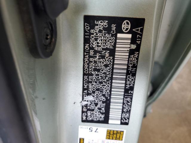 JTDKB20U783336224 - 2008 TOYOTA PRIUS GREEN photo 12
