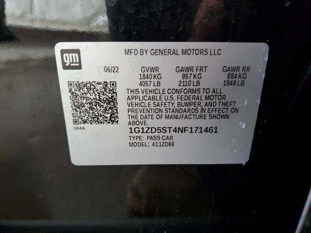 1G1ZD5ST4NF171461 - 2022 CHEVROLET MALIBU LT 黑色 照片 12