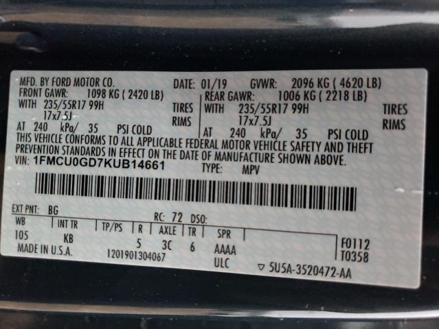 1FMCU0GD7KUB14661 - 2019 FORD ESCAPE SE BLUE photo 12