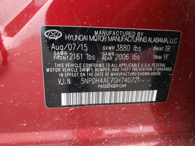 5NPDH4AE7GH740721 - 2016 HYUNDAI ELANTRA SE RED photo 12