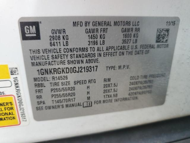 1GNKRGKD0GJ219317 - 2016 CHEVROLET TRAVERSE LT WHITE photo 14