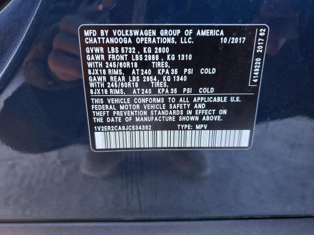 1V2ER2CA9JC534382 - 2018 VOLKSWAGEN ATLAS SEL BLUE photo 12