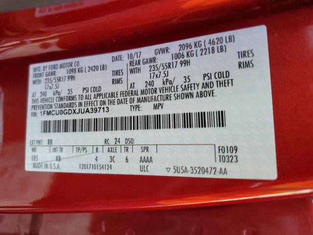 1FMCU0GDXJUA39713 - 2018 FORD ESCAPE SE 红色 照片 14