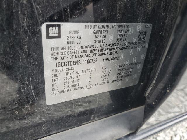 1GCGTCEN2J1100723 - 2018 CHEVROLET COLORADO LT BLACK photo 12