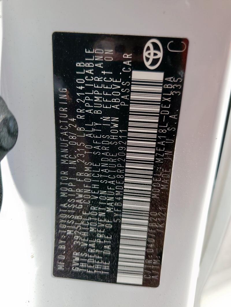 5YFB4MDE8RP209211 - 2024 TOYOTA COROLLA LE 白色 照片 12