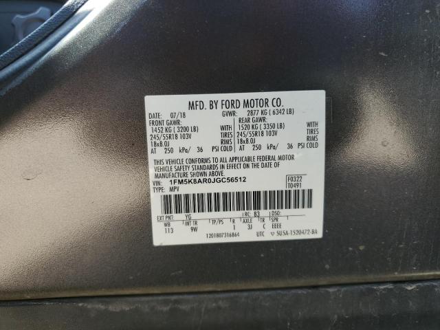 1FM5K8AR0JGC56512 - 2018 FORD EXPLORER POLICE INTERCEPTOR Szary zdjęcie 12