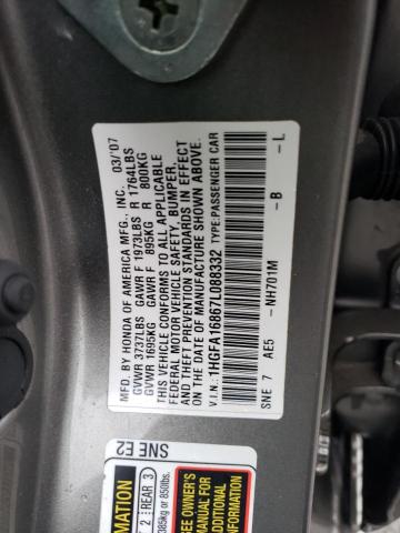 1HGFA16867L088332 - 2007 HONDA CIVIC EX BROWN photo 12