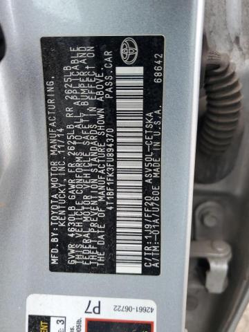 4T1BF1FK3FU894370 - 2015 TOYOTA CAMRY LE 银色 照片 12