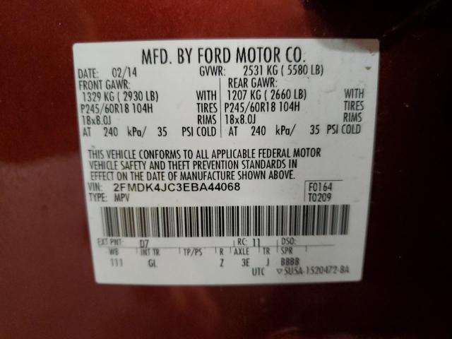 2FMDK4JC3EBA44068 - 2014 FORD EDGE SEL RED photo 13