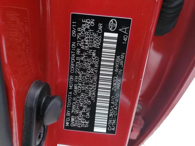 JTDKN3DU4B1418907 - 2011 TOYOTA PRIUS RED photo 12