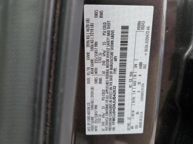 1FMCU0HD9JUB42832 - 2018 FORD ESCAPE SEL 灰色 照片 13