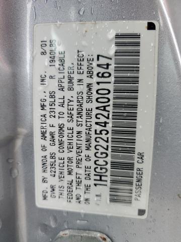 1HGCG22542A001647 - 2002 HONDA ACCORD EX GRAY photo 12