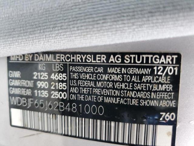 WDBJF65J62B481000 - 2002 MERCEDES-BENZ E 320 SILVER photo 12