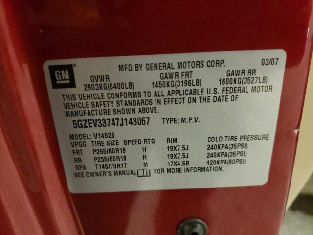 5GZEV33747J143067 - 2007 SATURN OUTLOOK SPECIAL წითელი ფოტო 13