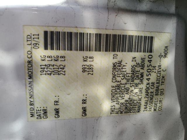 1N4AL2AP0CN450540 - 2012 NISSAN ALTIMA BASE WHITE photo 12