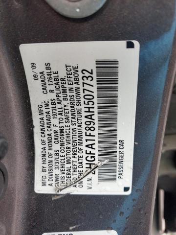 2HGFA1F89AH507732 - 2010 HONDA CIVIC EX GRAY photo 13