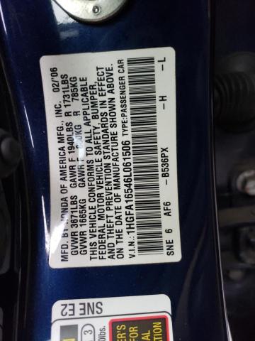 1HGFA16546L061506 - 2006 HONDA CIVIC LX BLUE photo 12