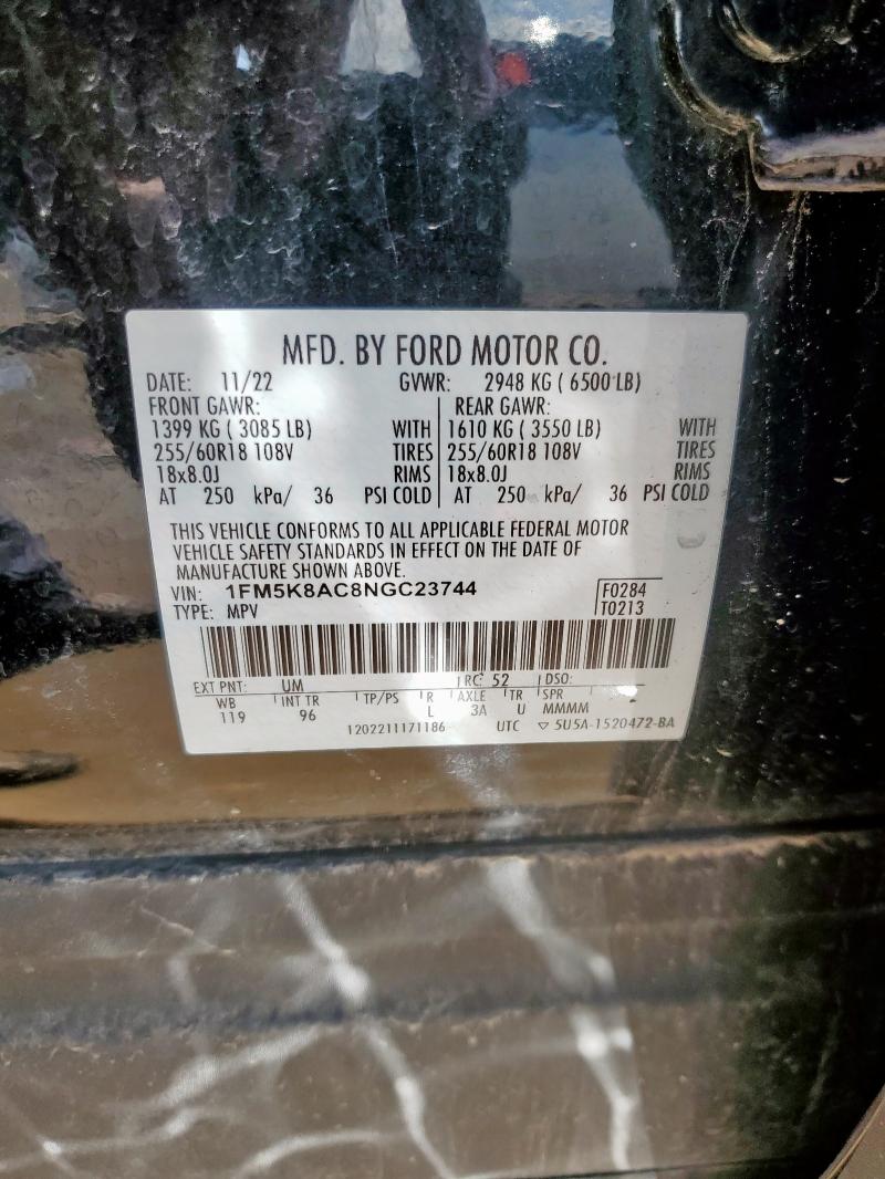 1FM5K8AC8NGC23744 - 2022 FORD EXPLORER POLICE INTERCEPTOR Negro foto 14