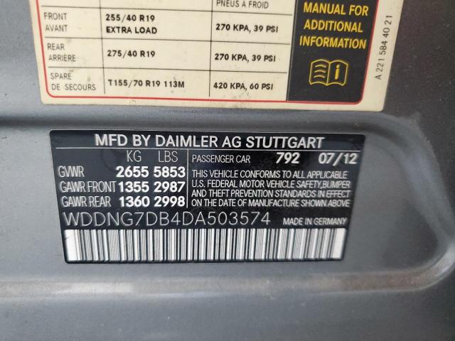 WDDNG7DB4DA503574 - 2013 MERCEDES-BENZ S 550 SILVER photo 12