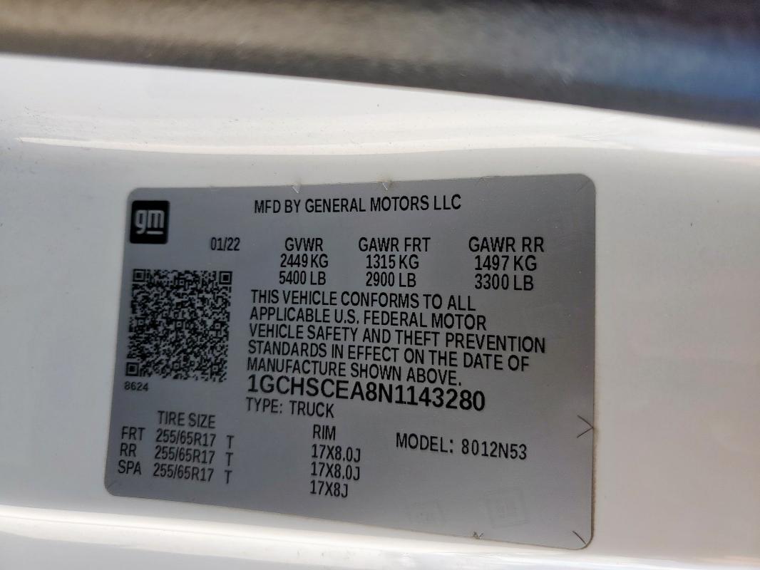 1GCHSCEA8N1143280 - 2022 CHEVROLET COLORADO LT WHITE photo 12