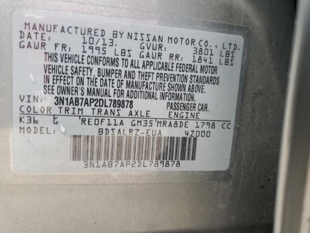 3N1AB7AP2DL789878 - 2013 NISSAN SENTRA S SILVER photo 12