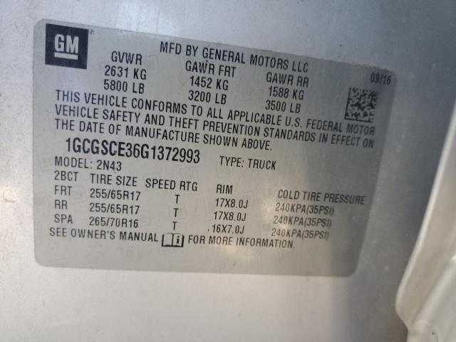 1GCGSCE36G1372993 - 2016 CHEVROLET COLORADO LT SILVER photo 12