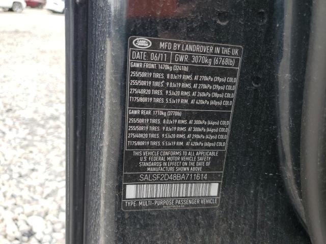 SALSF2D48BA711614 - 2011 LAND ROVER RANGE ROVE HSE BLACK photo 13