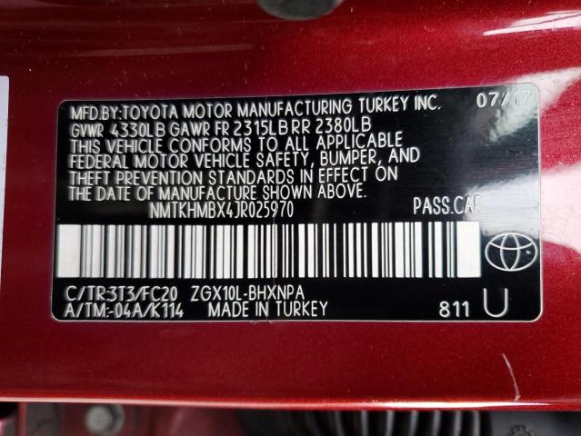 NMTKHMBX4JR025970 - 2018 TOYOTA C-HR XLE BURGUNDY photo 12