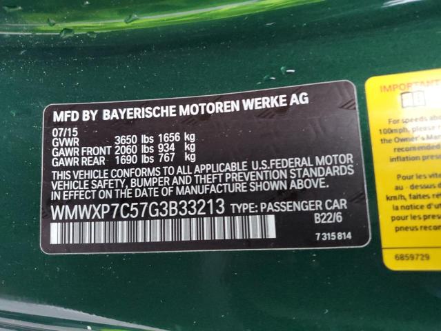 WMWXP7C57G3B33213 - 2016 MINI COOPER S GREEN photo 12