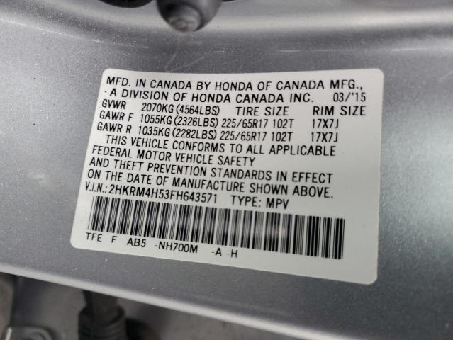 2HKRM4H53FH643571 - 2015 HONDA CR-V EX SILVER photo 12