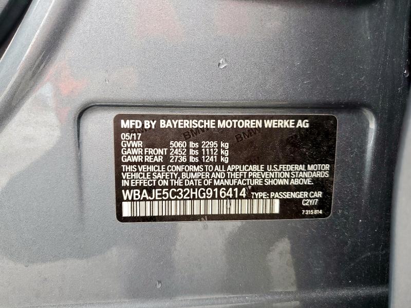 WBAJE5C32HG916414 - 2017 BMW 540 I GRAY photo 12